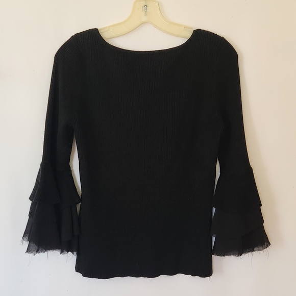 WHBM Black Ribbed Flutter Sleeve Sweater womens size medium - Picture 9 of 12